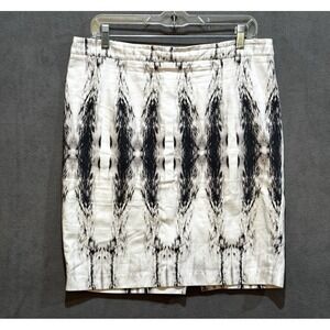 Willi Smith Edgy Pencil Mini Skirt Geometric Cream Black sz 10 Work Wear Sexy